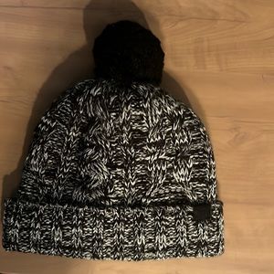 PINK black and white knit winter beanie hat